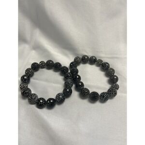 Chicos Black Stone And Silver Sparkly Beads Bracelets - 2 Of Them - NWOT